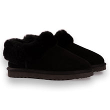 Load image into Gallery viewer, AUS WOOLI UGG UNISEX SHEEPSKIN WOOL TRADITIONAL ANKLE SLIPPERS - BLACK