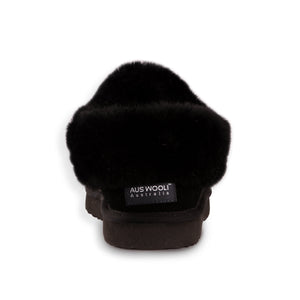 AUS WOOLI UGG UNISEX SHEEPSKIN WOOL TRADITIONAL ANKLE SLIPPERS - BLACK