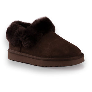 AUS WOOLI UGG UNISEX SHEEPSKIN WOOL TRADITIONAL ANKLE SLIPPERS - CHOCOLATE