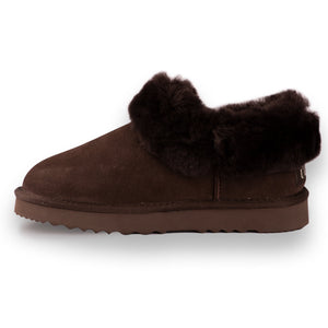 AUS WOOLI UGG UNISEX SHEEPSKIN WOOL TRADITIONAL ANKLE SLIPPERS - CHOCOLATE