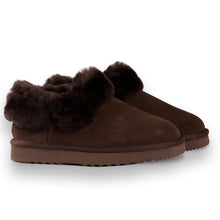 Load image into Gallery viewer, AUS WOOLI UGG UNISEX SHEEPSKIN WOOL TRADITIONAL ANKLE SLIPPERS - CHOCOLATE
