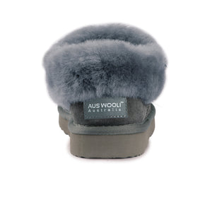 AUS WOOLI UGG UNISEX SHEEPSKIN WOOL TRADITIONAL ANKLE SLIPPERS - GREY