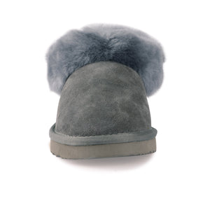 AUS WOOLI UGG UNISEX SHEEPSKIN WOOL TRADITIONAL ANKLE SLIPPERS - GREY
