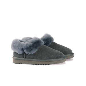 AUS WOOLI UGG UNISEX SHEEPSKIN WOOL TRADITIONAL ANKLE SLIPPERS - GREY