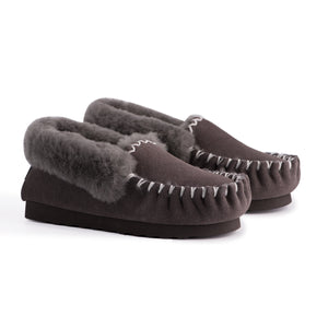 AUS WOOLI HAND STITCHED WOMENS SHEEPSKIN MOCCASIN - Dark Grey