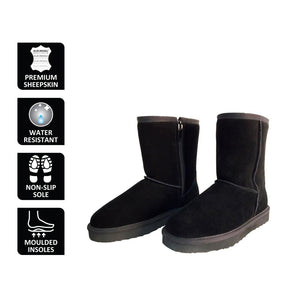 AUS WOOLI UGG MID CALF ZIP-UP SHEEPSKIN BOOT - Black