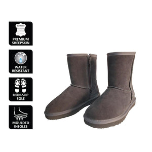 AUS WOOLI UGG MID CALF ZIP-UP SHEEPSKIN BOOT - Grey