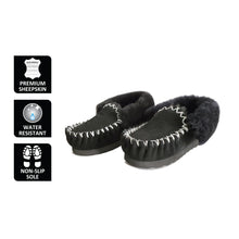 Load image into Gallery viewer, AUS WOOLI HAND STITCHED WOMENS SHEEPSKIN MOCCASIN - Black
