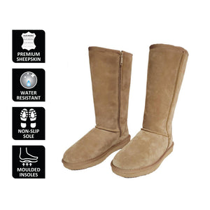 AUS WOOLI UGG TALL ZIP-UP SHEEPSKIN BOOT - Chestnut/Tan