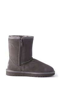 AUS WOOLI UGG MID CALF ZIP-UP SHEEPSKIN BOOT - Grey