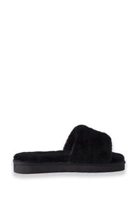 AUS WOOLI UGG WOMEN SHEEPSKIN FLUFF SLIDE - Black